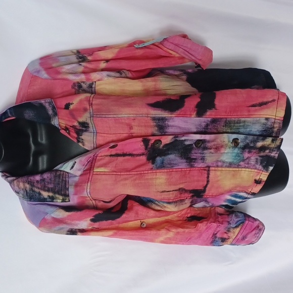 PARSLEY & Sage Watercolor Multicolor Button Down Size L, roll sleeves, cotton - Picture 1 of 7